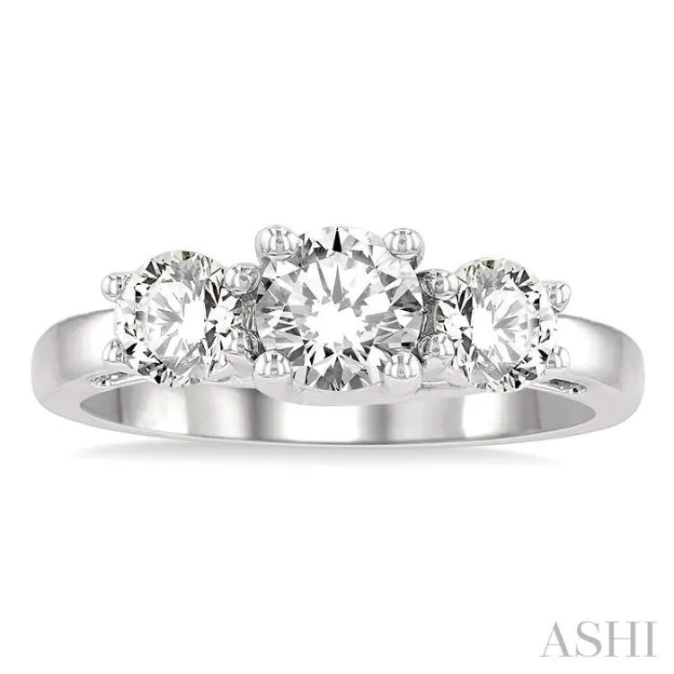 1 1/2 Ctw Round Cut Diamond Three-Stone Ring in 14K White Gold