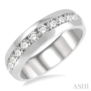 1 Ctw Niched Center Round Cut Diamond Men's Wedding Band in 14K White Gold