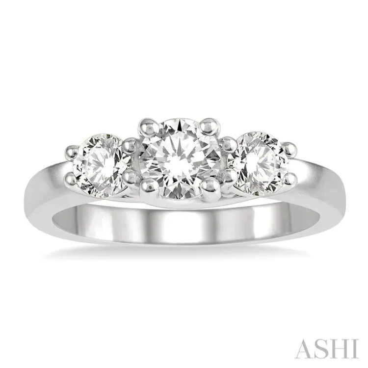 1 ctw Round Cut Diamond Three-Stone Ring in 14K White Gold