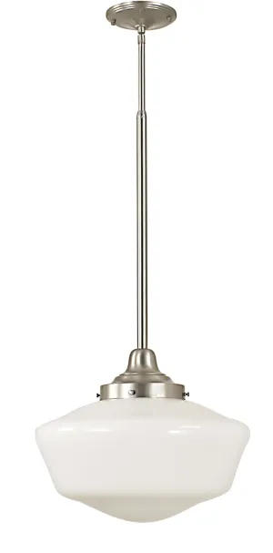 1-Light Brushed Nickel Taylor Pendant - Classic Adjustable Schoolhouse Shade for Elegant Lighting