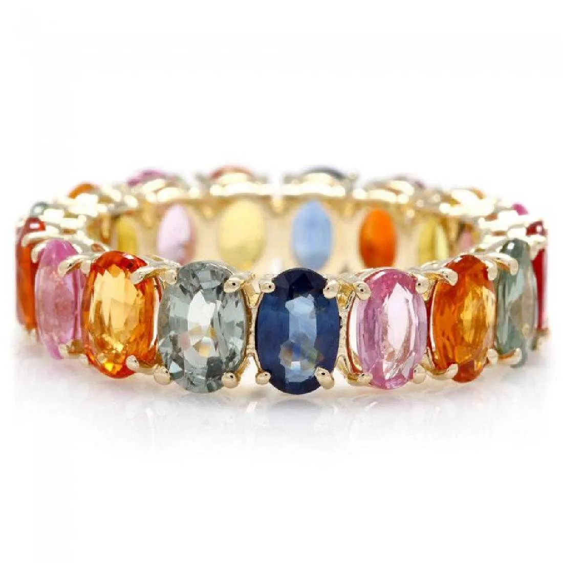 10.00 Carats Exquisite Natural Multi-Color Sapphire 14K Solid Yellow Gold Ring