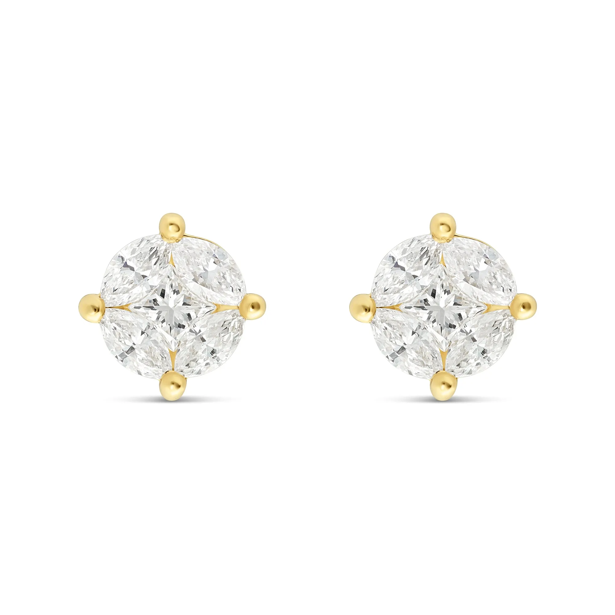 10K Gold Marquise Diamond Stud Earrings