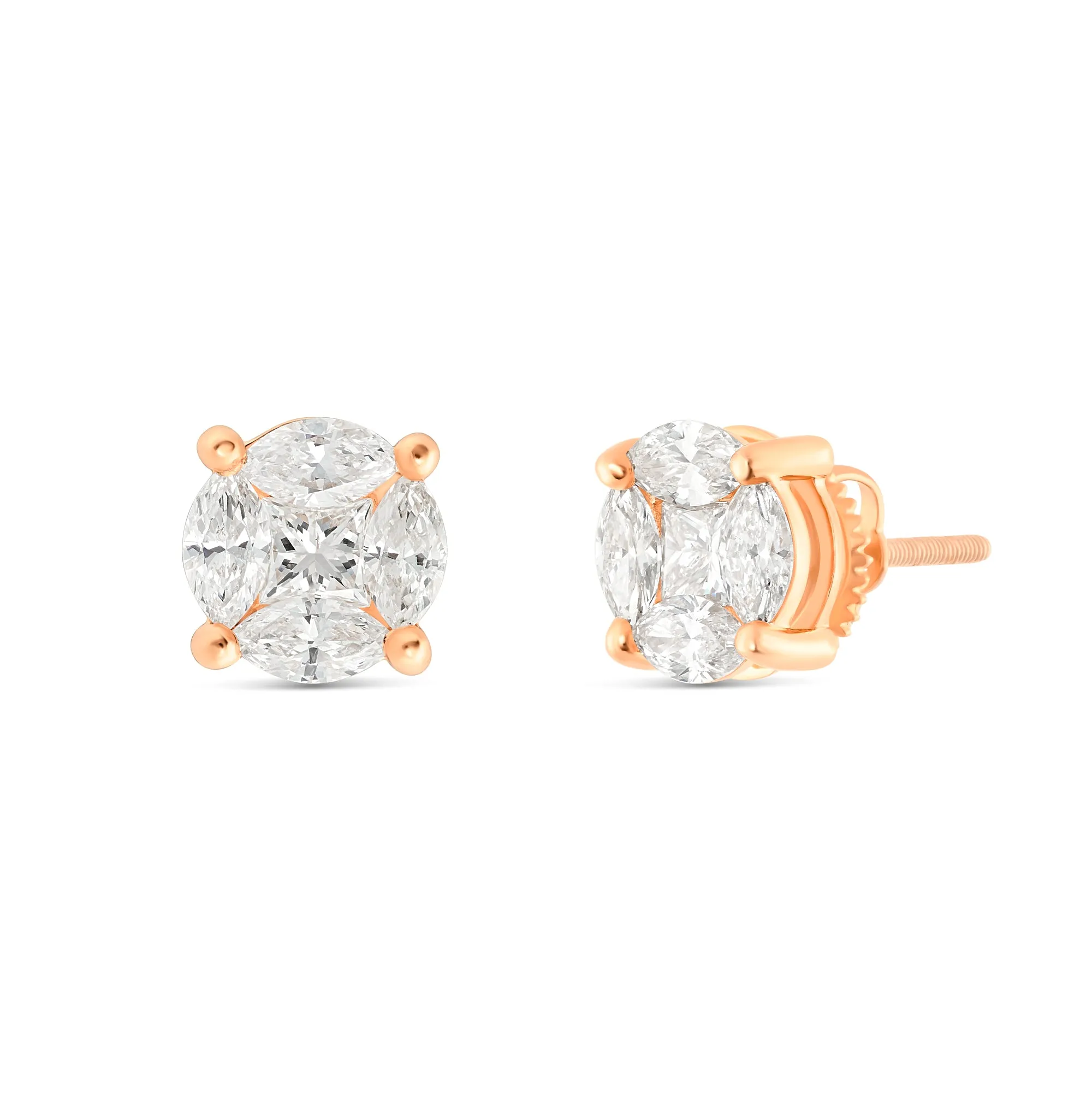 10K Gold Marquise Diamond Stud Earrings