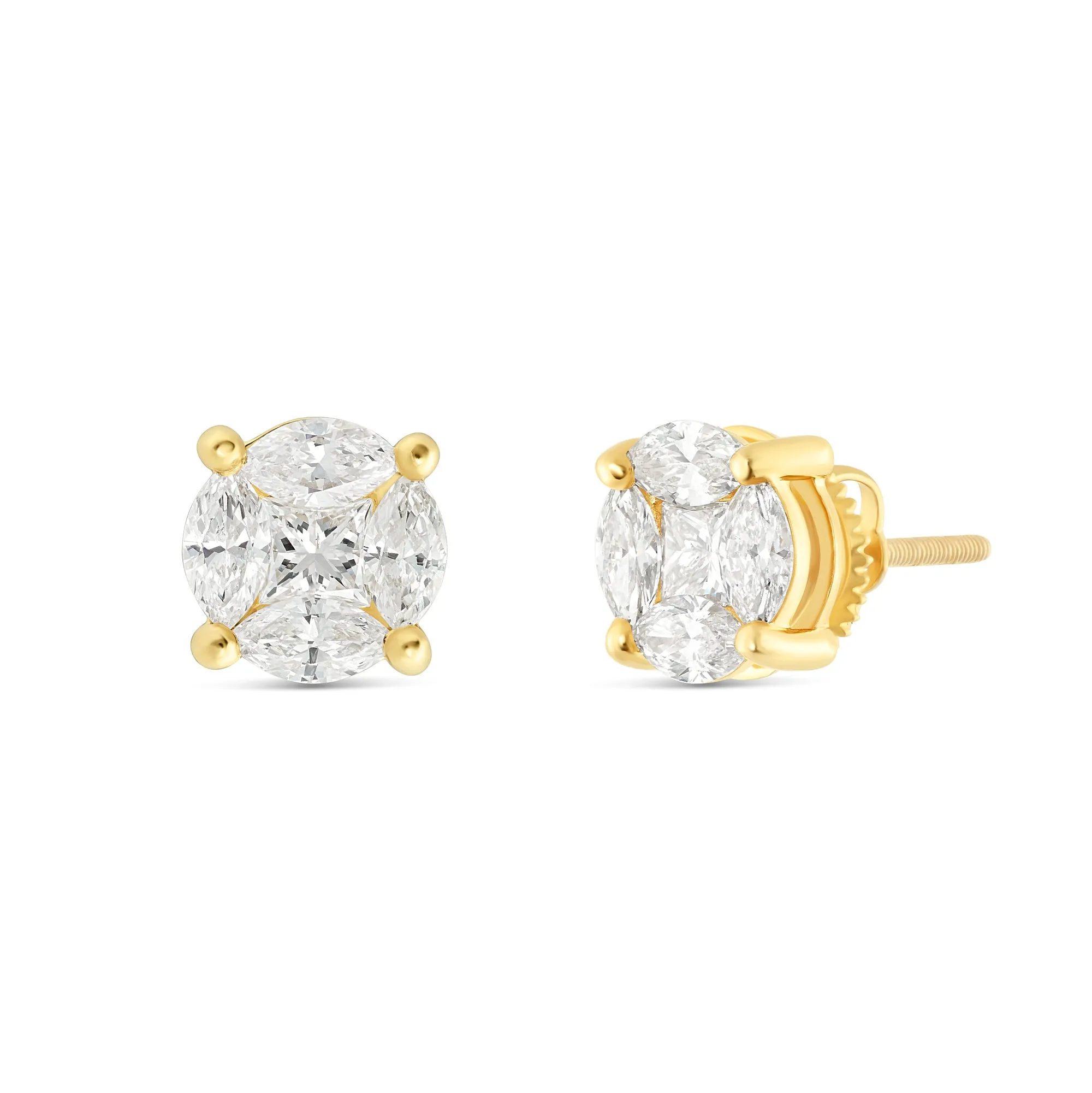 10K Gold Marquise Diamond Stud Earrings