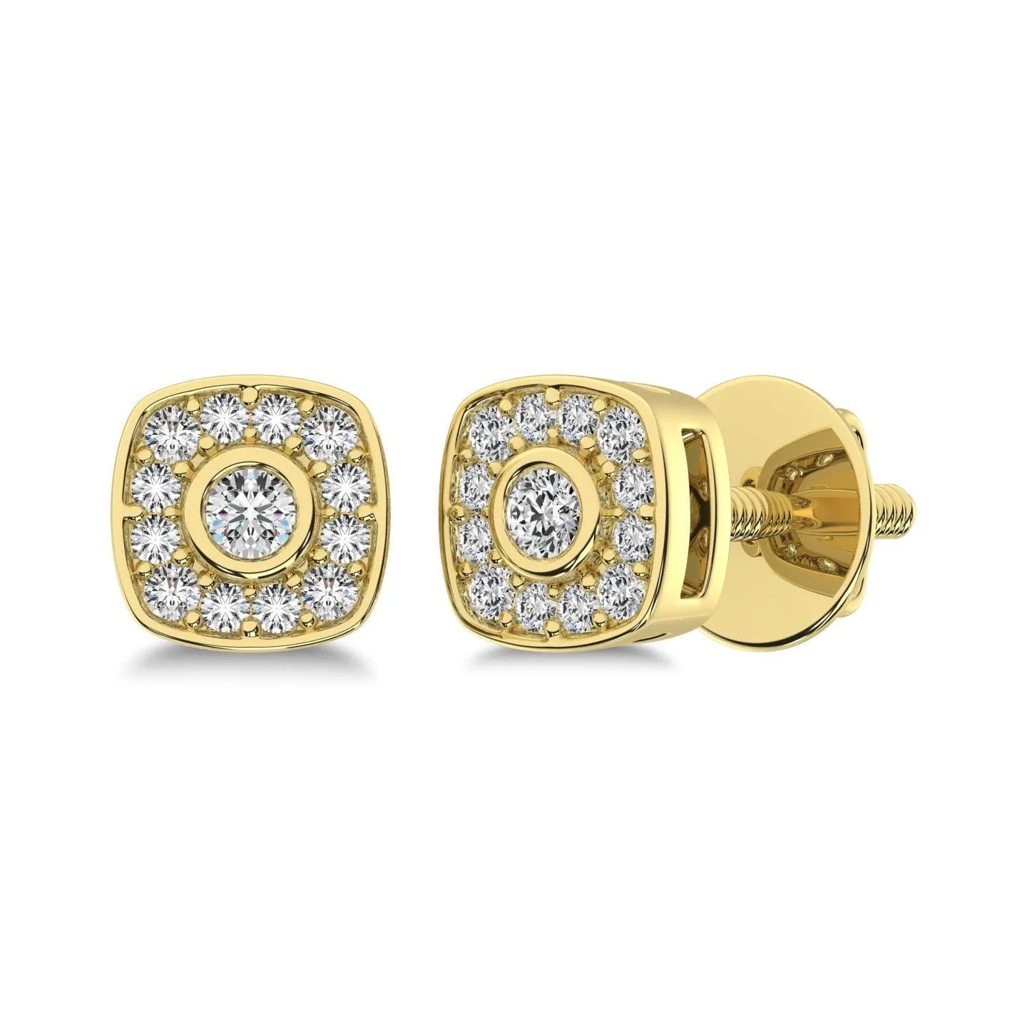 10K Yellow Gold 1/5 Ct.Tw. Diamond Square Shape Stud Earrings