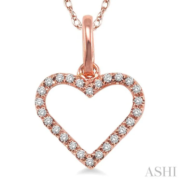 1/10 Ctw Round Cut Diamond Heart Shape Pendant in 10K Rose Gold with Chain