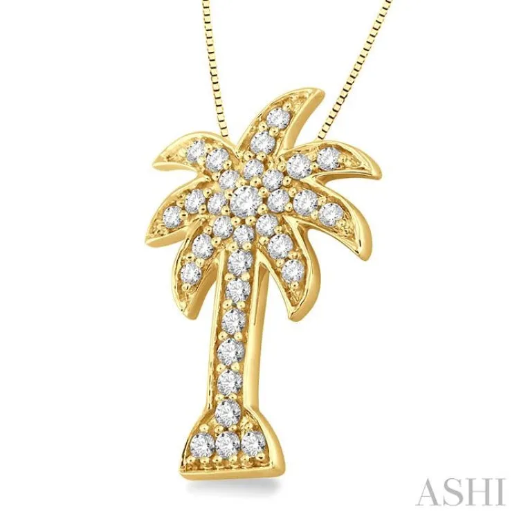 1/2 Ctw Round Cut Diamond Palm Tree Pendant in 14K Yellow Gold with Chain