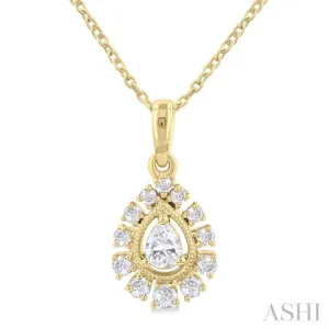 1/3 Ctw Pear and Round Cut Diamond Fashion Pendant With Chain in 14K Yellow Gold