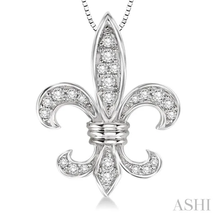 1/4 Ctw Round Cut Diamond Fleur De Lis Pendant in 14K White Gold with Chain