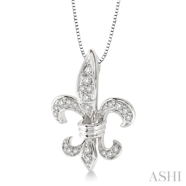 1/4 Ctw Round Cut Diamond Fleur De Lis Pendant in 14K White Gold with Chain