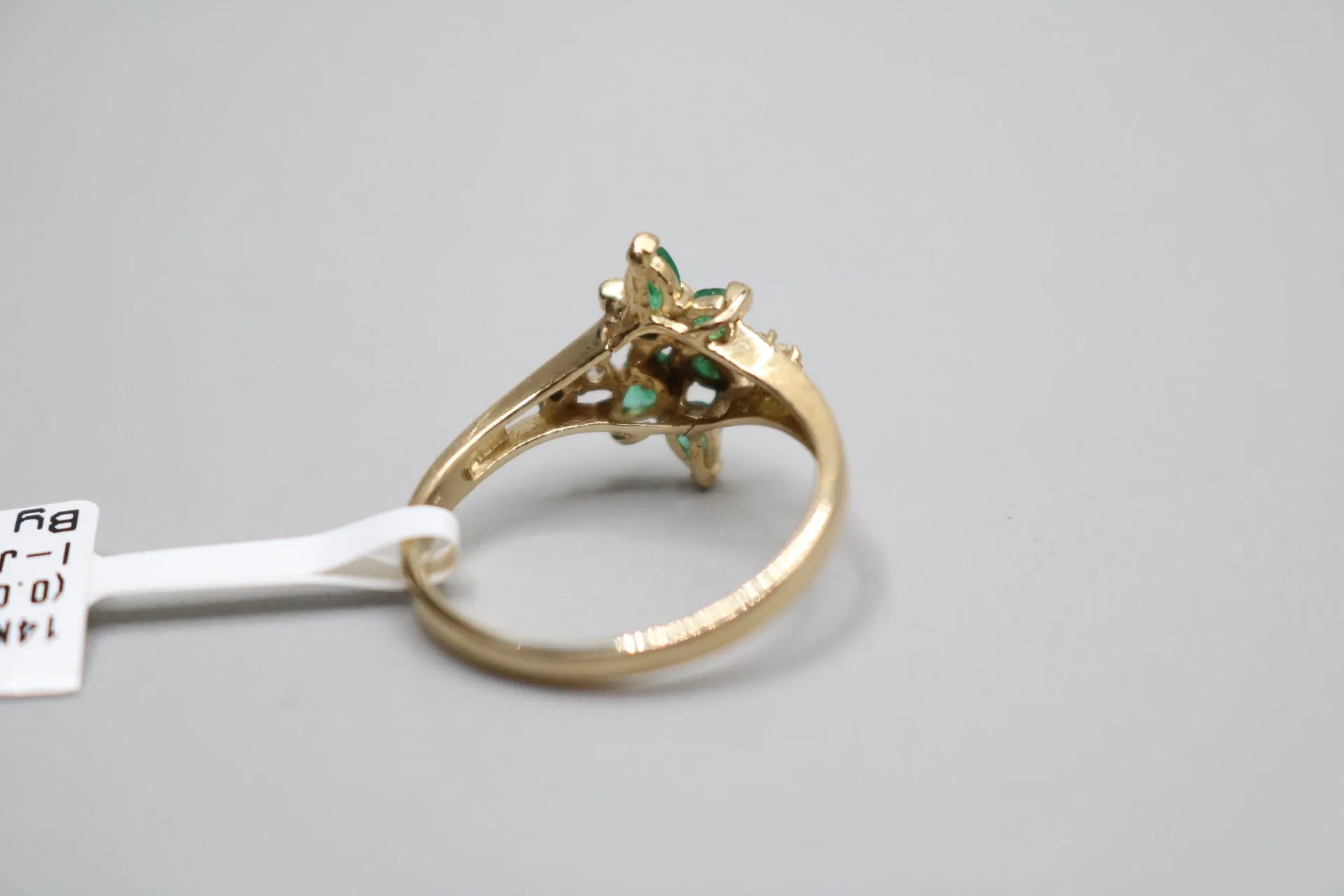 14-karat Fancy Estate Cluster Diamond Ring with Emeralds Size 6 of 1/4