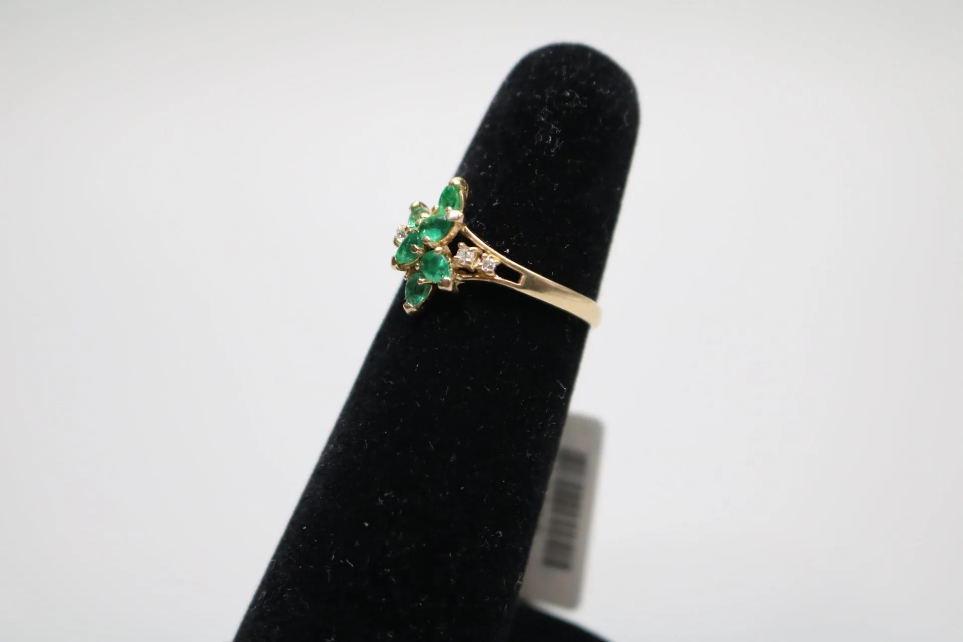 14-karat Fancy Estate Cluster Diamond Ring with Emeralds Size 6 of 1/4