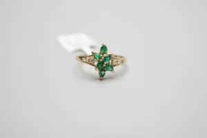 14-karat Fancy Estate Cluster Diamond Ring with Emeralds Size 6 of 1/4