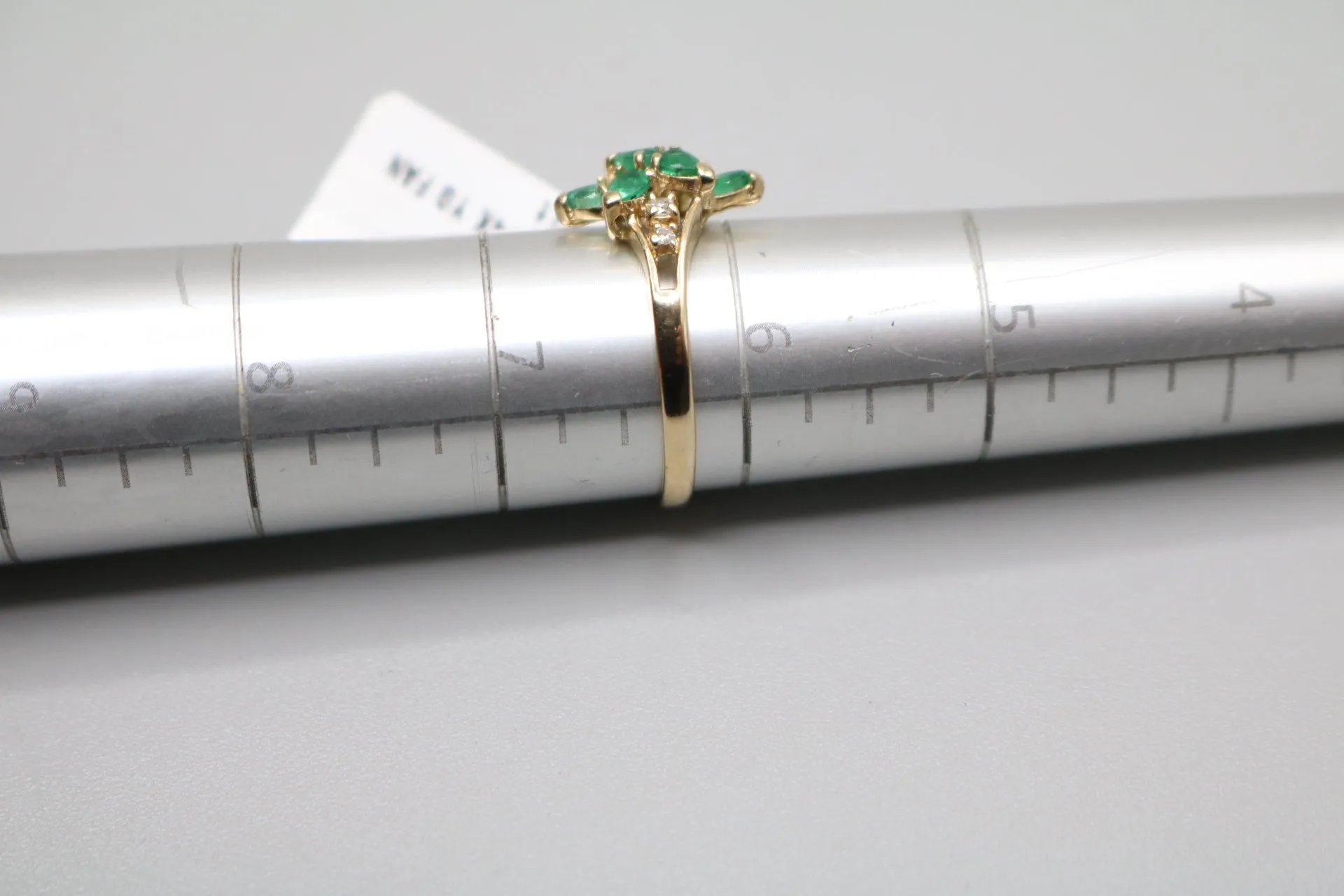 14-karat Fancy Estate Cluster Diamond Ring with Emeralds Size 6 of 1/4