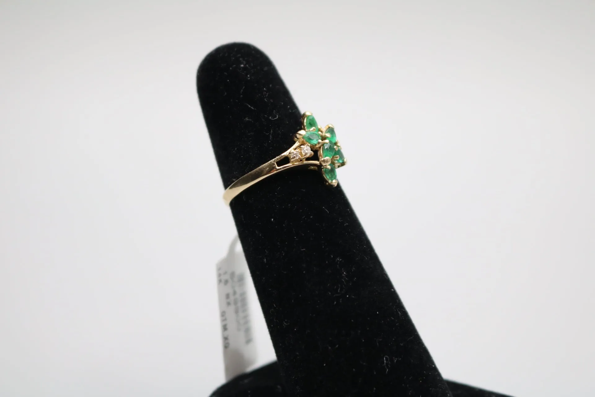 14-karat Fancy Estate Cluster Diamond Ring with Emeralds Size 6 of 1/4