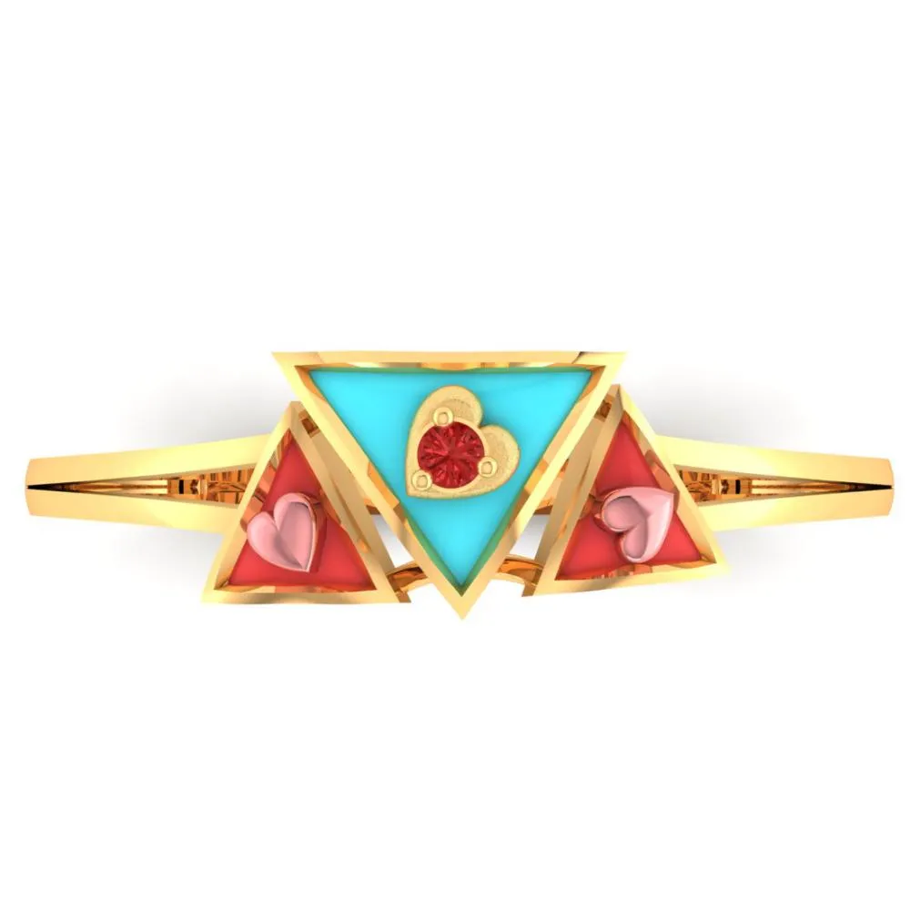 14k Gold Ring With A Triad Of Triangular Geometric Patterns On Top