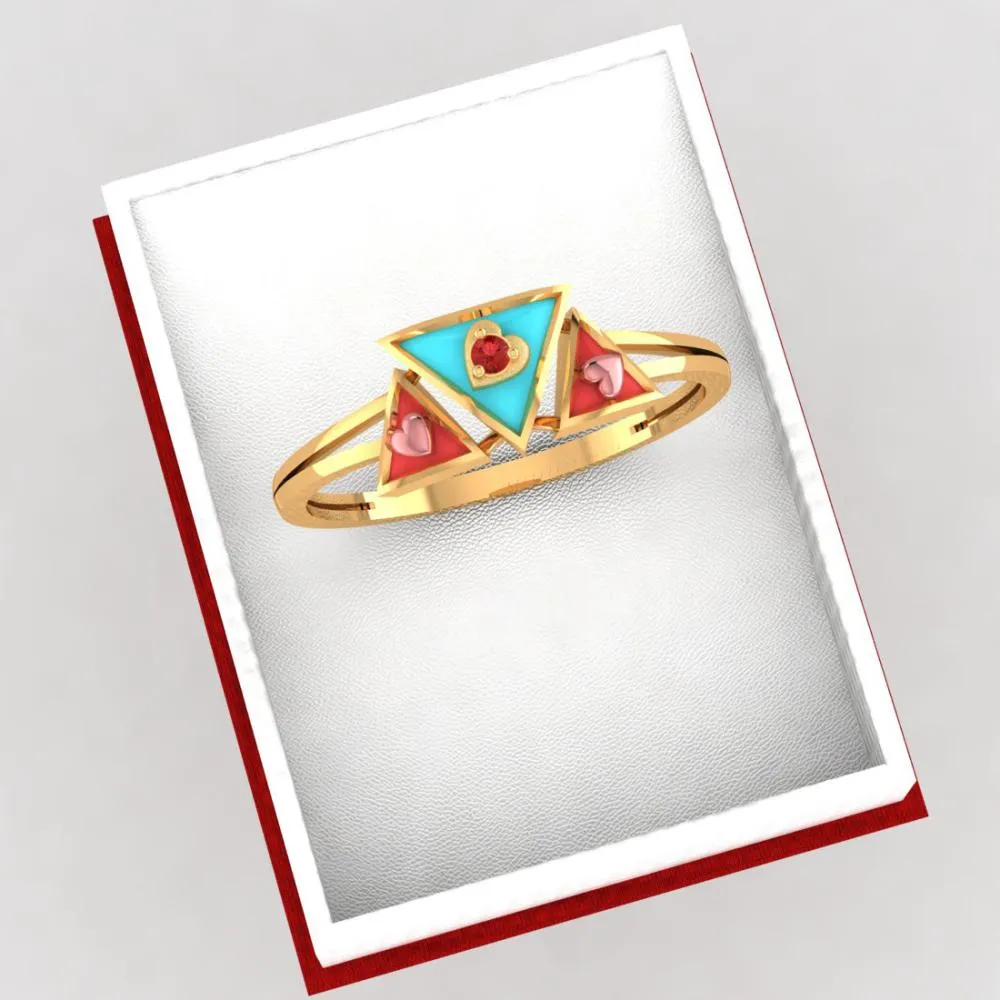 14k Gold Ring With A Triad Of Triangular Geometric Patterns On Top