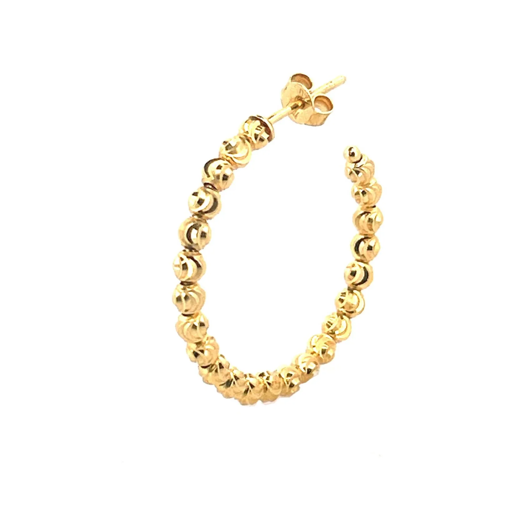 14K Gold Small Diamond Cut Ball Hoop Earrings