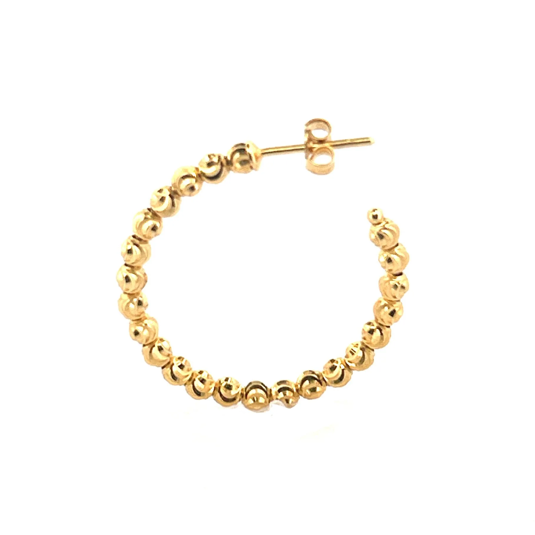 14K Gold Small Diamond Cut Ball Hoop Earrings