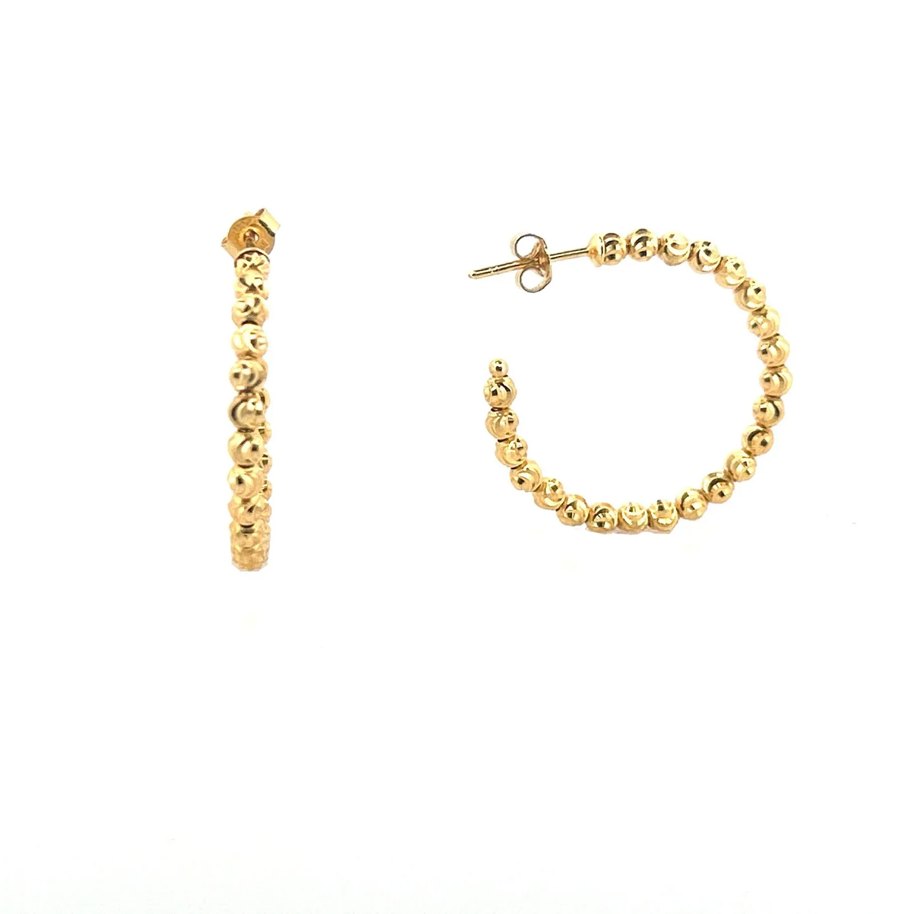 14K Gold Small Diamond Cut Ball Hoop Earrings