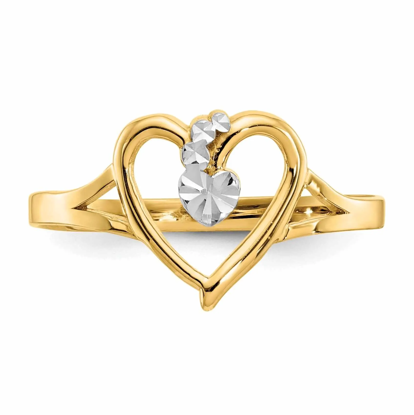 14k Rhodium Yellow Gold Cut-Out Heart Ring