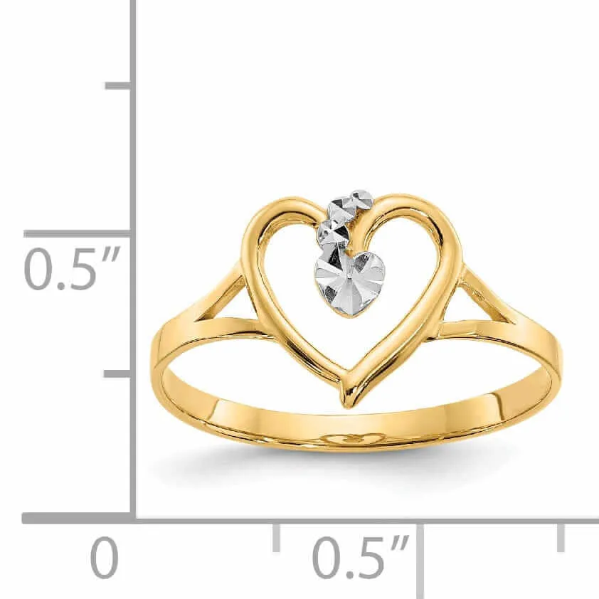 14k Rhodium Yellow Gold Cut-Out Heart Ring