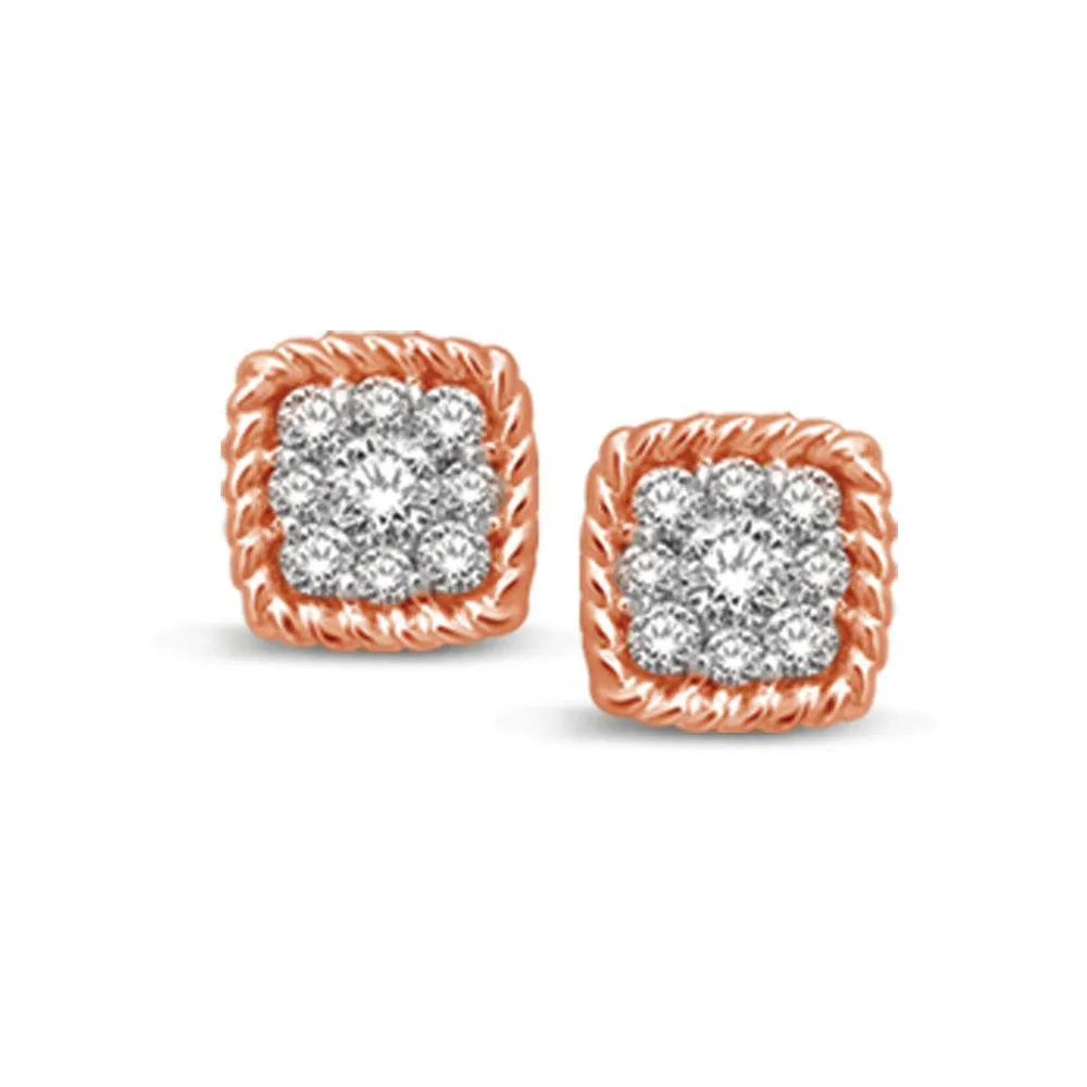 14K Rose Gold 1/5 Ctw Diamond Square Flower Stud Earrings