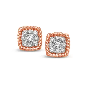 14K Rose Gold 1/5 Ctw Diamond Square Flower Stud Earrings