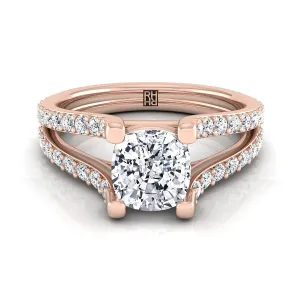 14K Rose Gold Cushion Prong Set Sapphire Split Shank Engagement Ring