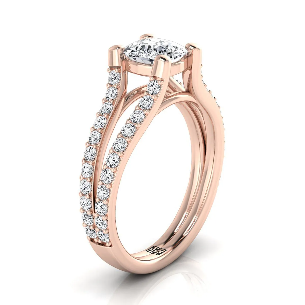 14K Rose Gold Cushion Prong Set Sapphire Split Shank Engagement Ring