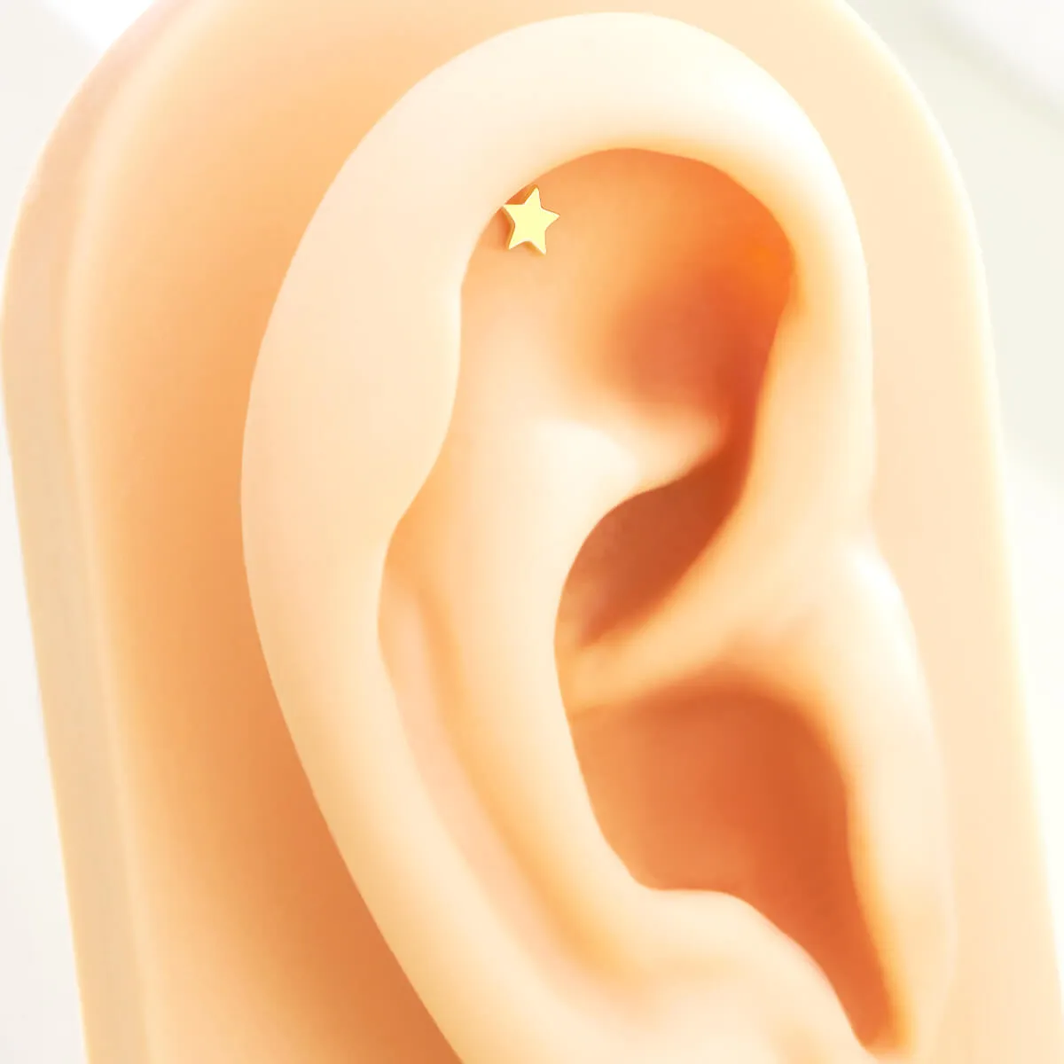 14K Solid Gold Flat Star Top Helix Earring Stud