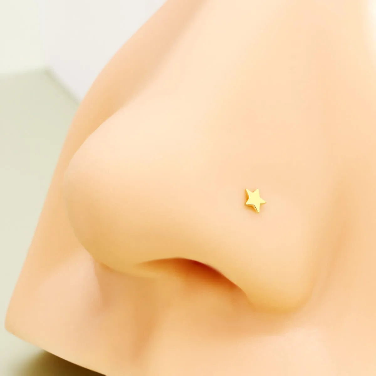 14K Solid Gold Flat Star Top Helix Earring Stud