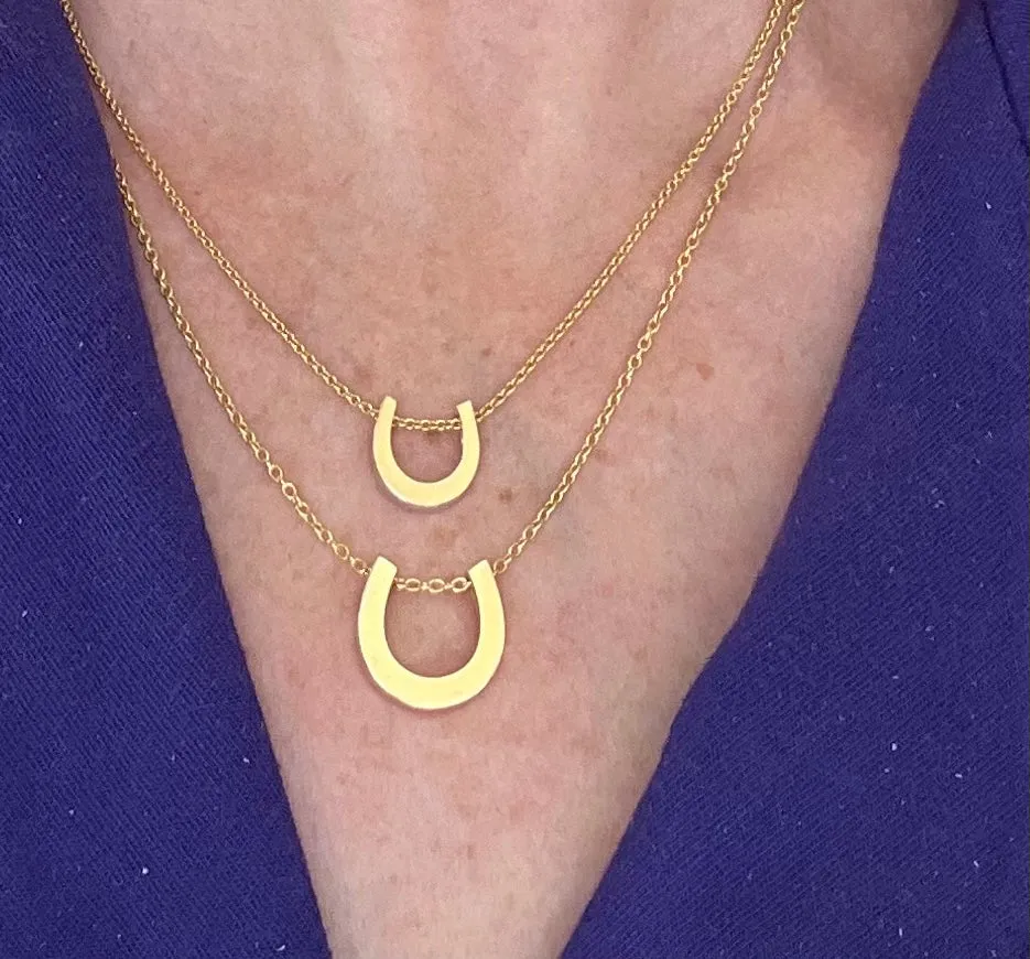 14K solid gold "Grand" Horseshoe Pendant on 14K gold rolo chain