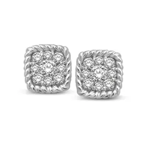 14K White Gold 1/5 Ctw Diamond Square Flower Stud Earrings