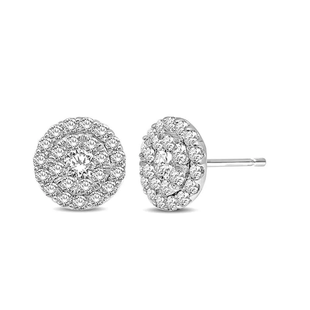 14K White Gold 3/4 Ctw Invisible Diamond Stud Earrings