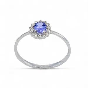 14K white gold oval halo tanzanite and diamonds ring-24440