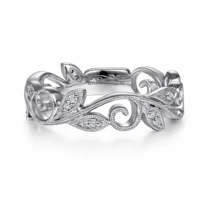 14K White Gold Scrolling Floral Diamond Ring - LR4593W45JJ