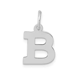 14k White Gold Small Block Design Letter B Initial Pendant