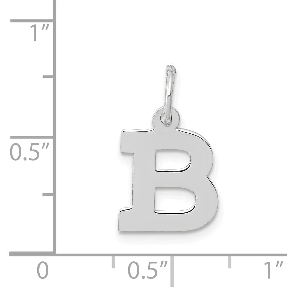 14k White Gold Small Block Design Letter B Initial Pendant