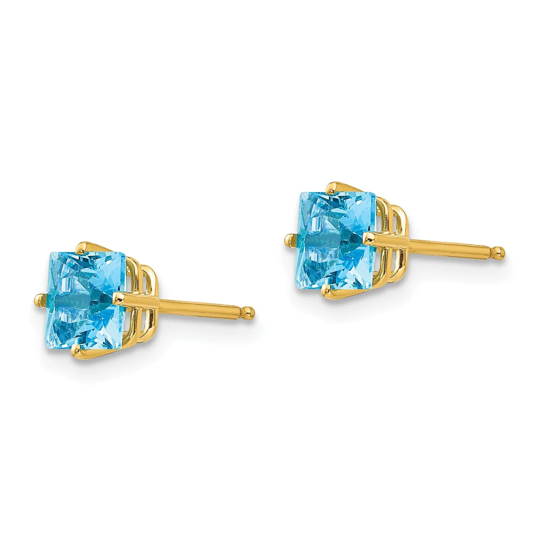 14k Yellow Gold 5MM Princess Cut Blue Topaz Earrin