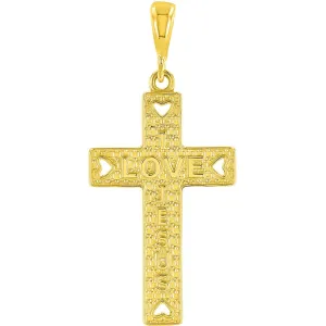 14K Yellow Gold I Love Jesus Cross Charm Pendant