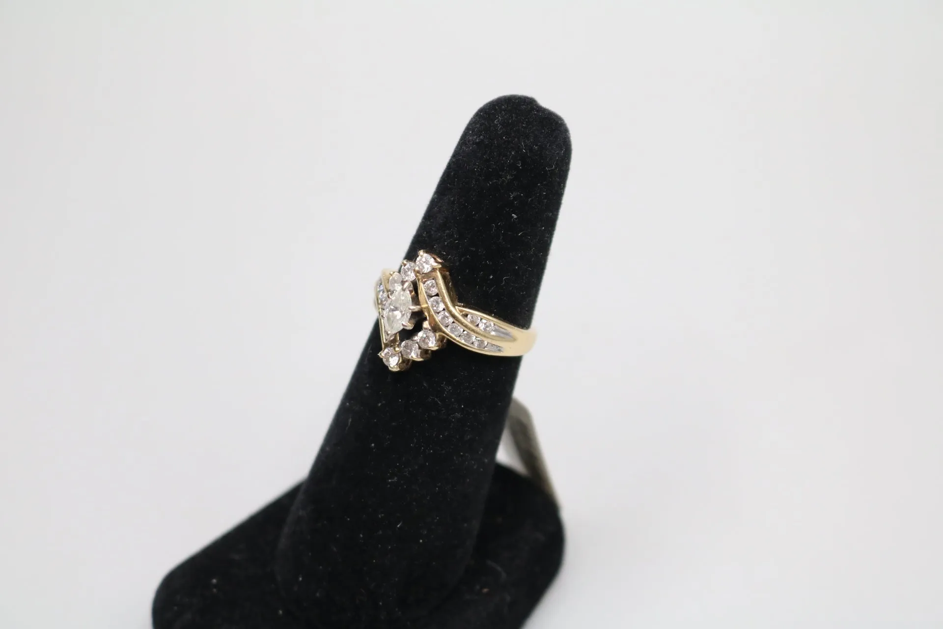 14K Yellow Gold Marquise Diamond Bypass Ring (Size 7 1/4)