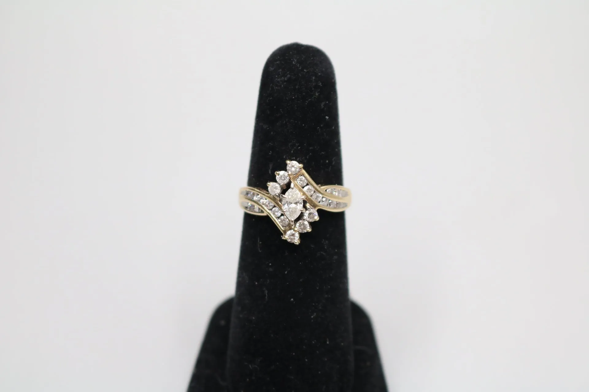 14K Yellow Gold Marquise Diamond Bypass Ring (Size 7 1/4)