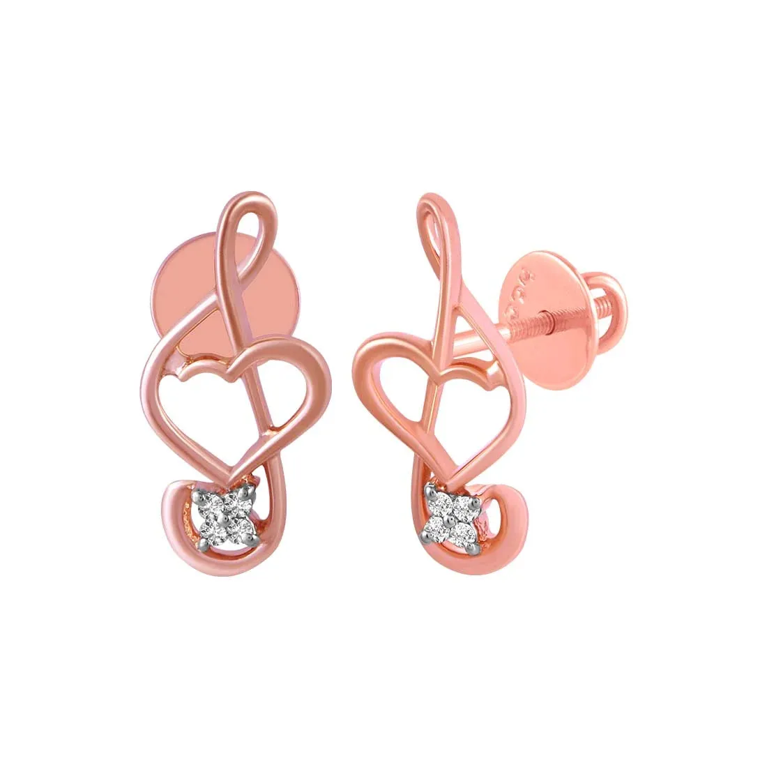 14KT (585) BIS Hallmark Rose Gold & Diamond Musical Note Stud Earrings