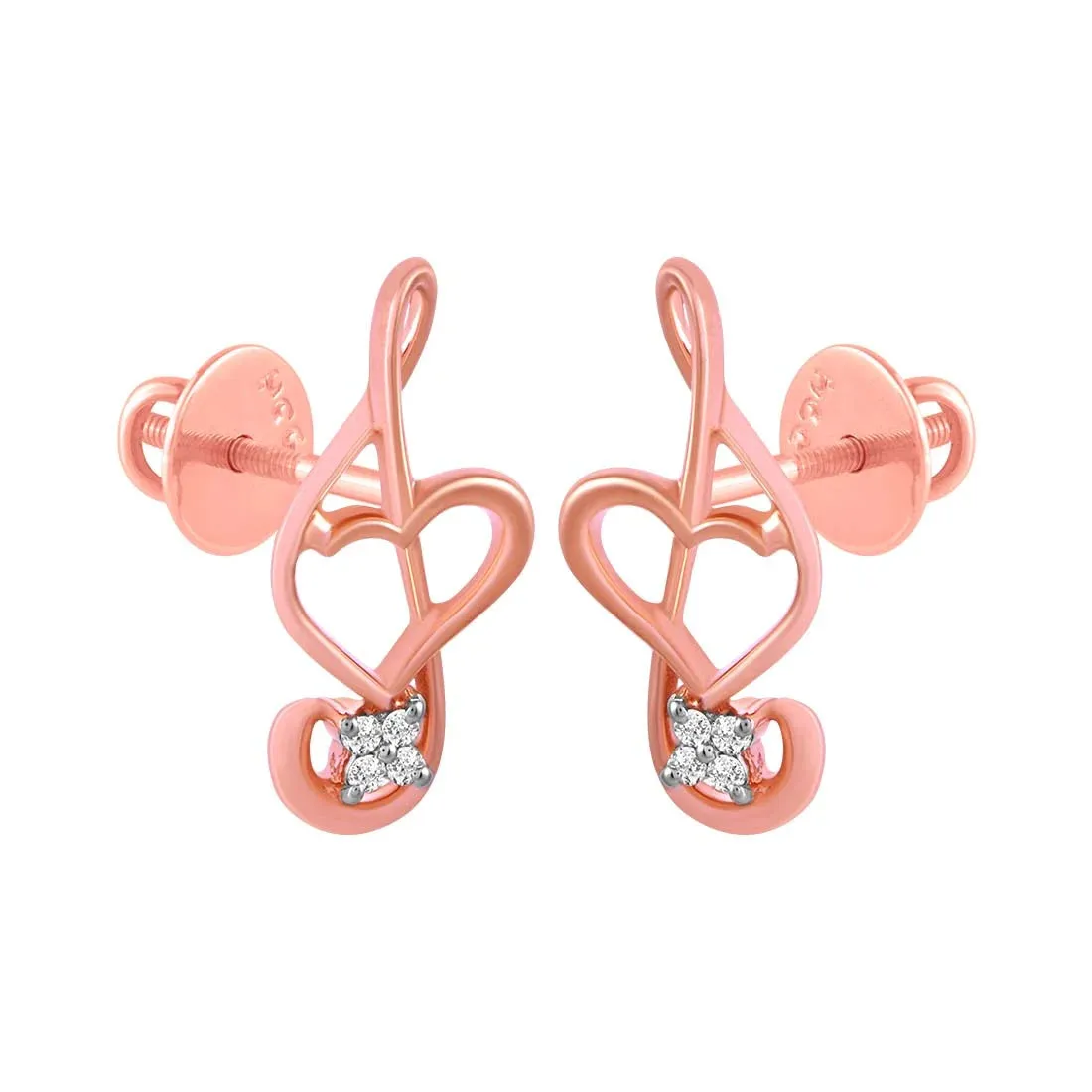 14KT (585) BIS Hallmark Rose Gold & Diamond Musical Note Stud Earrings