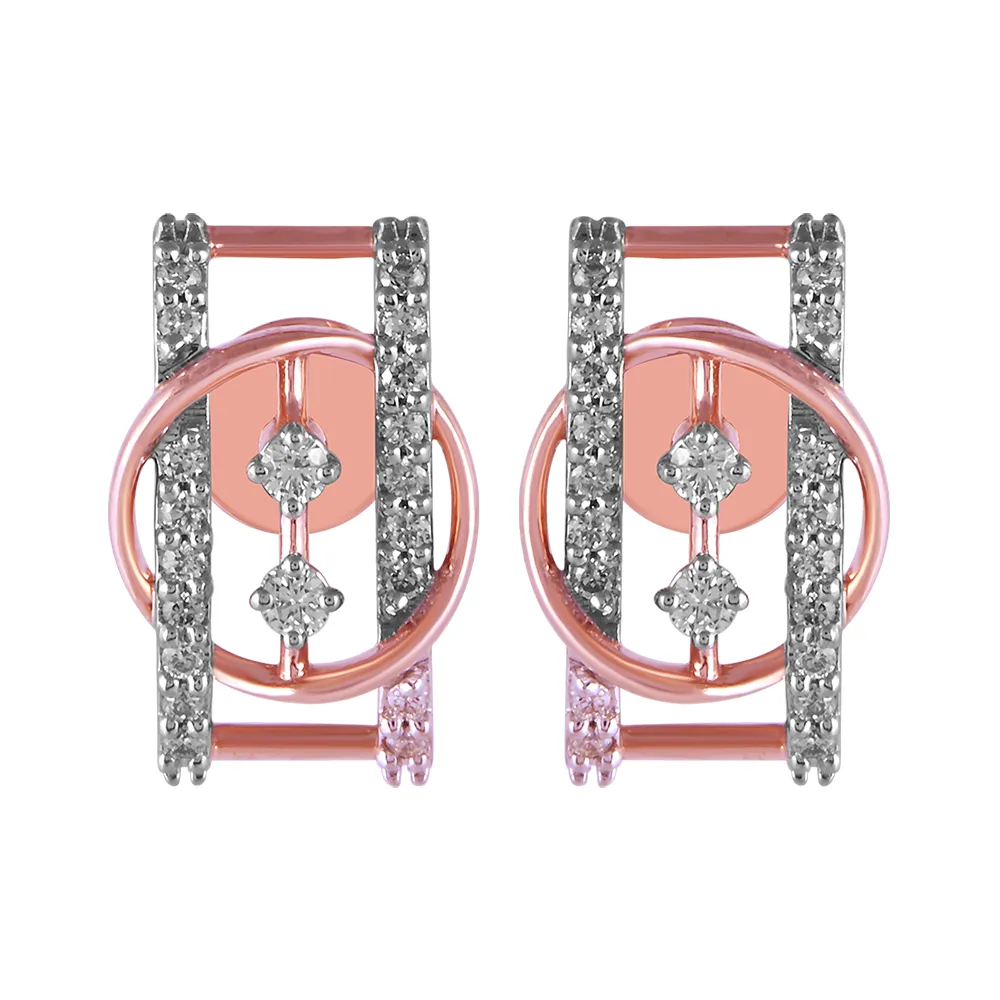 14KT (585) Rose Gold & Diamond Beautiful dainty Stud Earrings