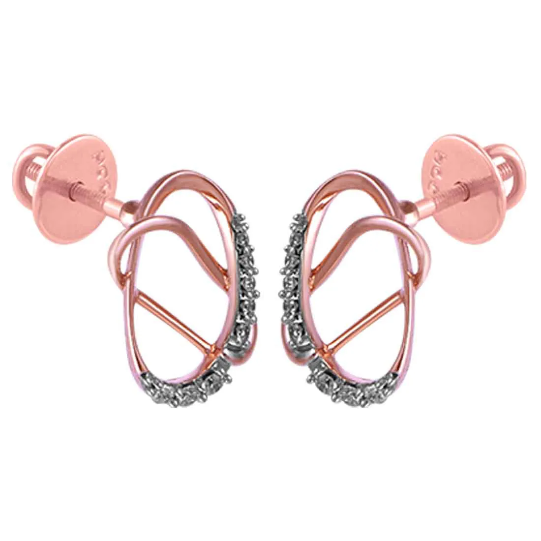 14KT (585) Rose Gold & Diamond Stud Earrings with Intertwined Shapes