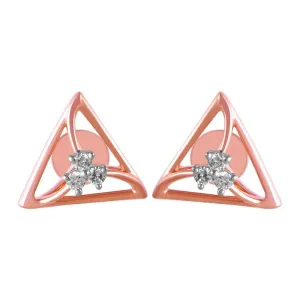 14KT (585) Rose Gold & Diamond Triangle Shaped Stud Earrings