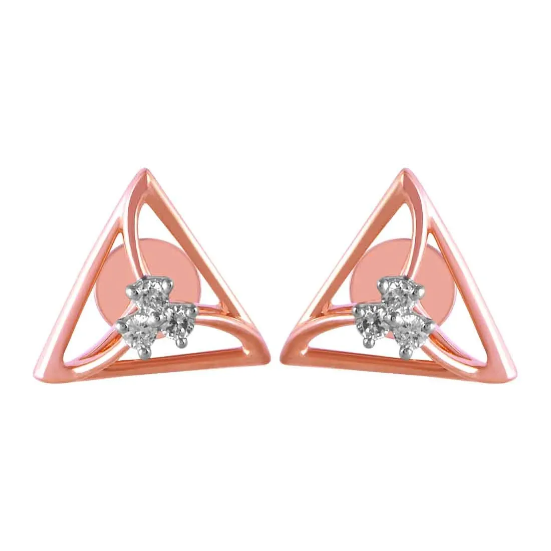 14KT (585) Rose Gold & Diamond Triangle Shaped Stud Earrings