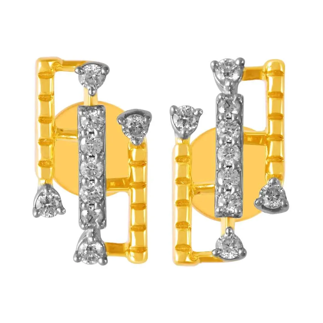 14KT (585) Yellow Gold & Diamond Beautiful Design Stud Earrings